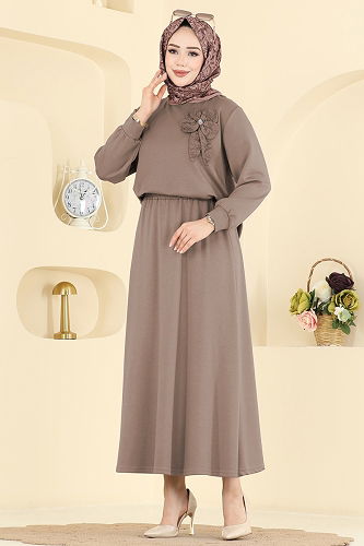 moda selvim Çiçek Aksesuarlı Etekli Takım 2601TPK1167 Koyu Vizyon - Thumbnail