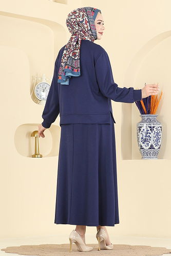 moda selvim Çiçek Aksesuarlı Etekli Takım 2601TPK1167 Laci - Thumbnail