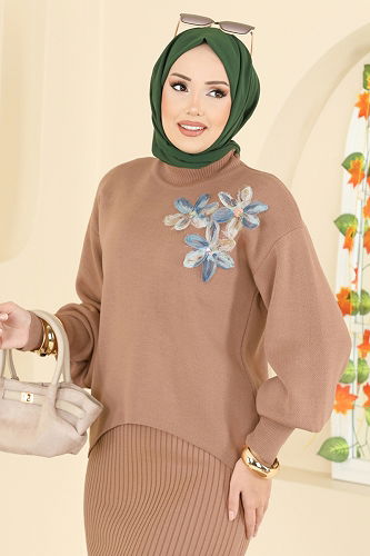 moda selvim Çiçek Aksesuarlı İkili Takım 9002OZN1046 Vizyon - Thumbnail