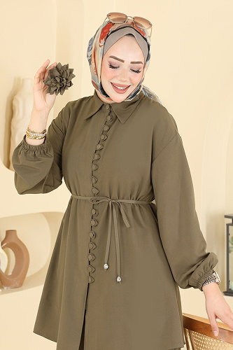 moda selvim Çiçek Broşlu 2 li Takım 2934SL432 Haki - Thumbnail