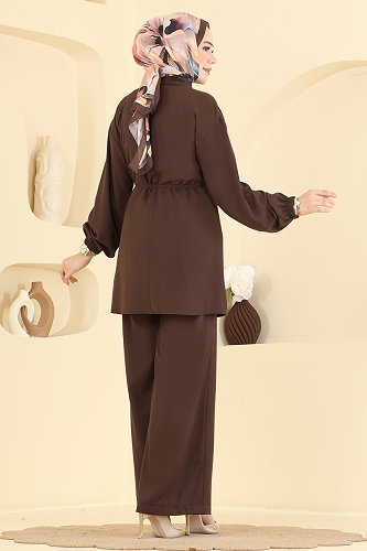 moda selvim Çiçek Broşlu 2 li Takım 2934SL432 Kahve - Thumbnail
