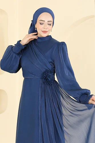 moda selvim Çiçek Broşlu Işıltılı Abiye 8267AB368 Laci - Thumbnail