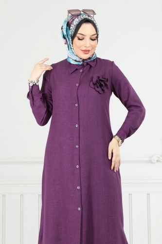 moda selvim Çiçek Broşlu Takım 815OZN1046 Mor - Thumbnail