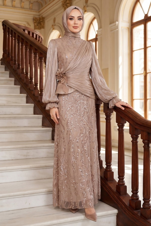 Modaselvim ABİYE Çiçek Broşlu Taşlı Abiye 175DMNK1166 Vizyon