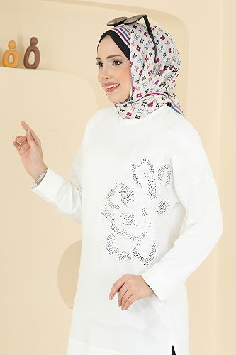 moda selvim Çiçek Desen İki İp Takım 3999UZ662 Ekru&Siyah - Thumbnail