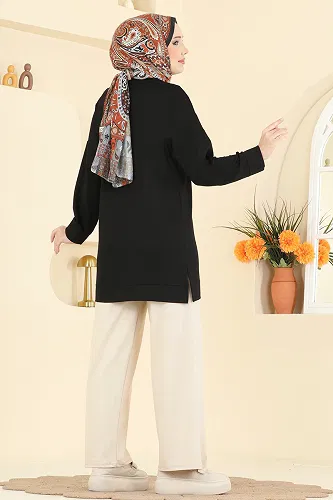 moda selvim Çiçek Desen İki İp Takım 3999UZ662 Siyah&Taş - Thumbnail