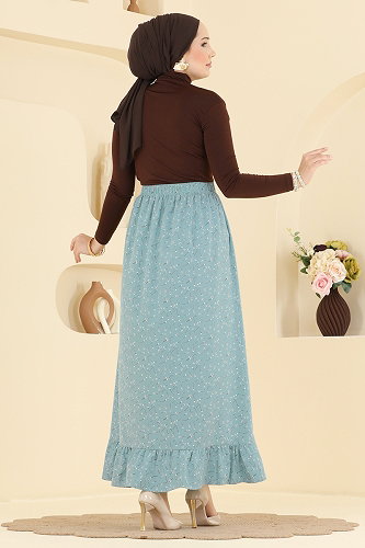 moda selvim Çiçek Desen Jesika Etek 134NZRK1200 Mint - Thumbnail