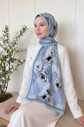 moda selvim Çiçek Desen Soft Şal 523ERBK1201 Bebe Mavisi - Thumbnail