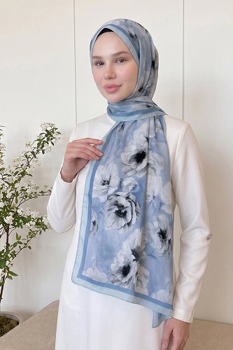 moda selvim Çiçek Desen Soft Şal 523ERBK1201 Bebe Mavisi - Thumbnail