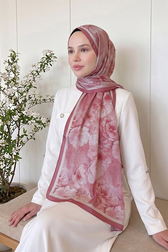 moda selvim Çiçek Desen Soft Şal 523ERBK1201 Bordo - Thumbnail