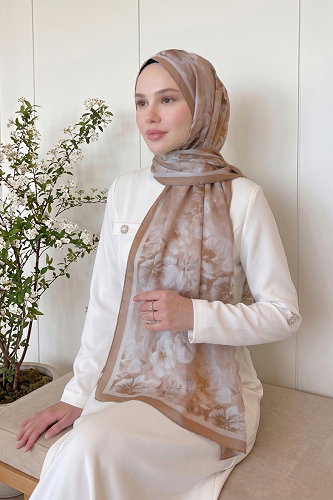 moda selvim Çiçek Desen Soft Şal 523ERBK1201 Kahve - Thumbnail