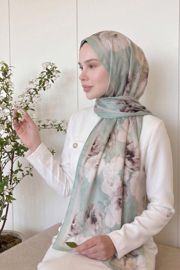 Modaselvim Şal Çiçek Desen Soft Şal 523ERBK1201 Mint