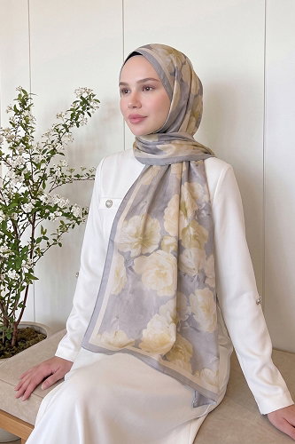 moda selvim Çiçek Desen Soft Şal 523ERBK1201 Sarı - Thumbnail