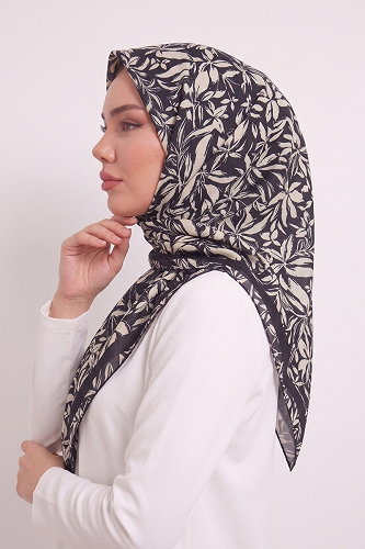 moda selvim Çiçek Desen Soft Serisi 120AFV475 Ekru&Siyah - Thumbnail