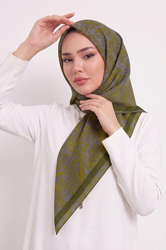 moda selvim Çiçek Desen Soft Serisi 120AFV475 Yağ Yeşili - Thumbnail