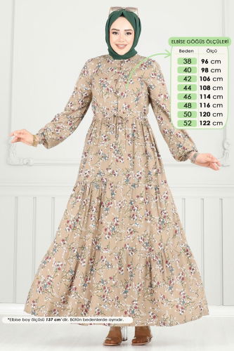 moda selvim Çiçek Desen Tesettür Elbise 7122BG354 Koyu Vizyon - Thumbnail