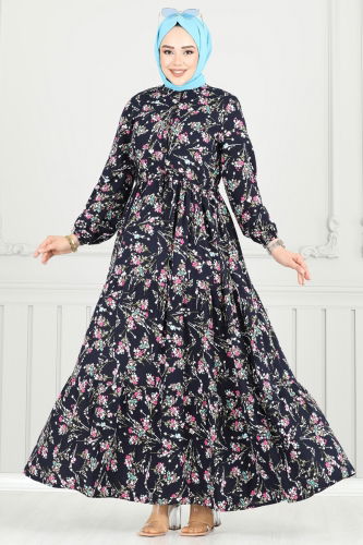 B.G.S. - Çiçek Desen Tesettür Elbise 7122BG354 Laci