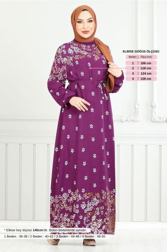 MRV O.Z.R. - Çiçek Desen Viskon Elbise 819OZR1047-M Mürdüm