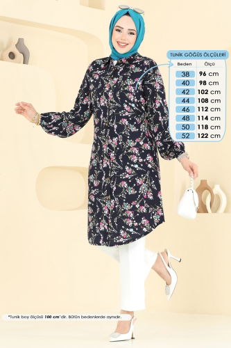 B.G.S. - Çiçek Desen Viskon Tunik 0174BG354 Laci