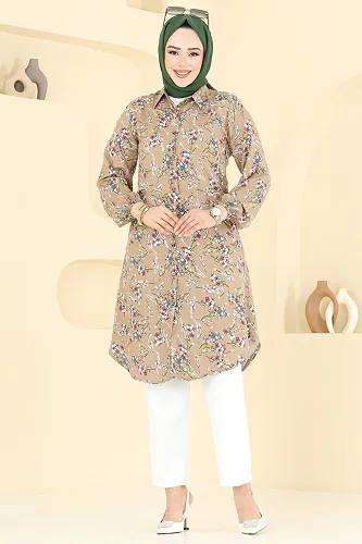 moda selvim Çiçek Desen Viskon Tunik 0174BG354 Vizyon - Thumbnail