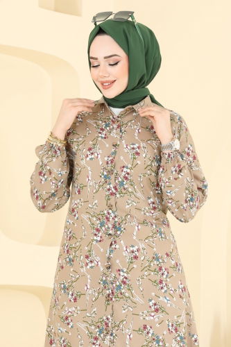 moda selvim Çiçek Desen Viskon Tunik 0174BG354 Vizyon - Thumbnail