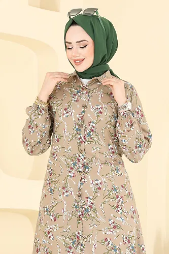 moda selvim Çiçek Desen Viskon Tunik 0174BG354 Vizyon - Thumbnail
