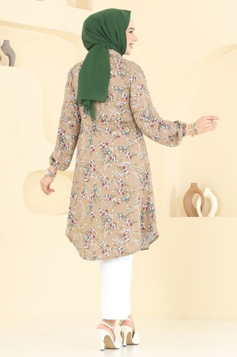 moda selvim Çiçek Desen Viskon Tunik 0174BG354 Vizyon - Thumbnail