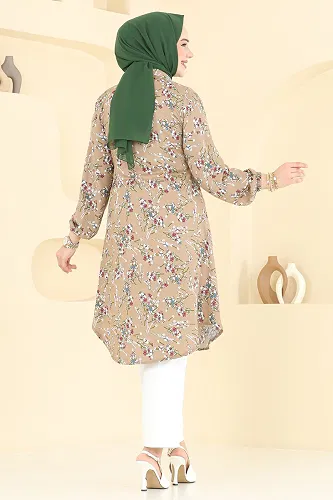 moda selvim Çiçek Desen Viskon Tunik 0174BG354 Vizyon - Thumbnail