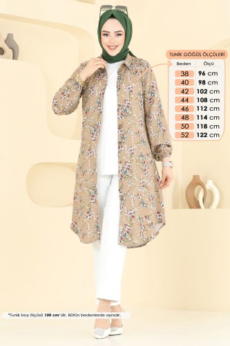 moda selvim Çiçek Desen Viskon Tunik 0174BG354 Vizyon - Thumbnail