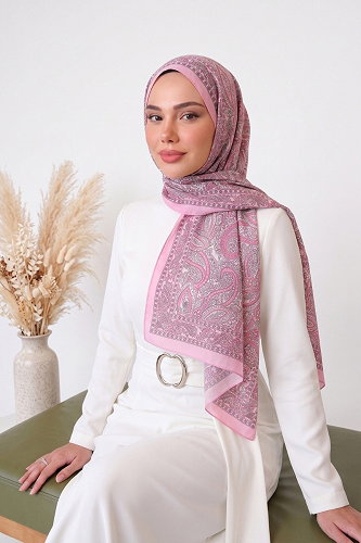 moda selvim Çiçek Desen Vual Şal Serisi 141ARTK1207 Pembe - Thumbnail
