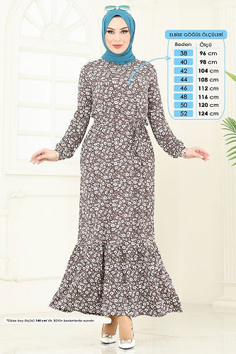 moda selvim Çiçek Desenli Bürümcük Elbise 170BO429 Kahve - Thumbnail