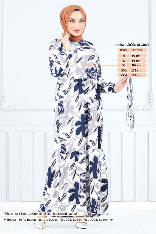 Modaselvim SEPETTE NET %20+%20 İNDİRİM Çiçek Desenli Bürümcük Elbise 5010UZ1029-M Laci