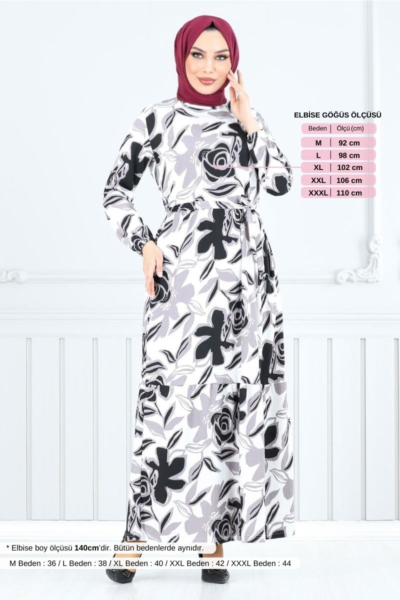 Çiçek Desenli Bürümcük Elbise 5010UZ1029-M Siyah