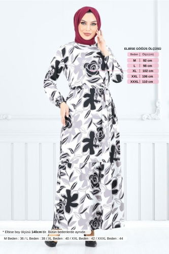 MRV U.Z. - Çiçek Desenli Bürümcük Elbise 5010UZ1029-M Siyah