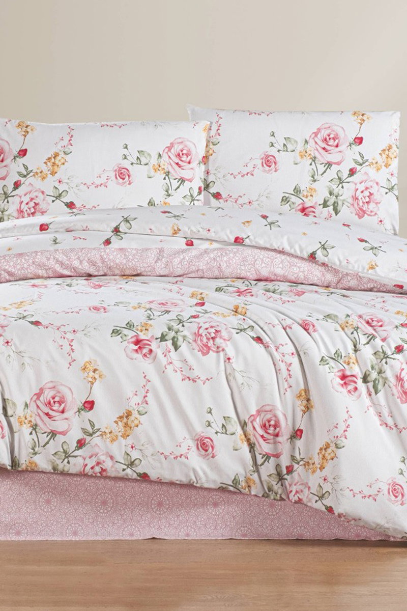 Çiçek Desenli Çift Kişlik Nevresim Takımı 8509BLH1197 Pembe