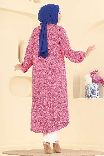 moda selvim Çiçek Desenli Dokuma Tunık 206NZRK1200 Koyu Pembe - Thumbnail