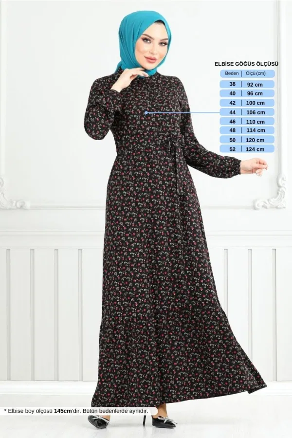 Modaselvim SEPETTE NET %20+%20 İNDİRİM Çiçek Desenli Elbise 4069ZNN894-M Siyah