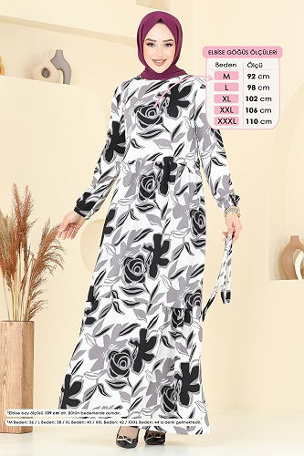 moda selvim Çiçek Desenli Elbise 5011UZ662 Siyah - Thumbnail