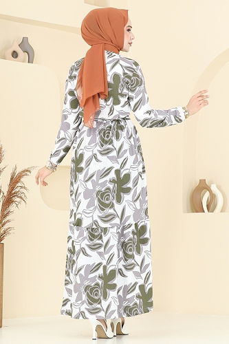 moda selvim Çiçek Desenli Elbise 5011UZ662 Yeşil - Thumbnail
