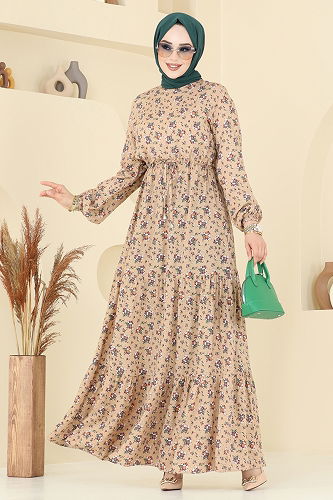 moda selvim Çiçek Desenli Elbise 810OZN1046 Vizyon - Thumbnail