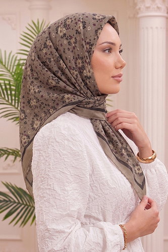 moda selvim Çiçek Desenli Kraş Eşarp 217MDI1081 Vizyon - Thumbnail