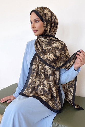 moda selvim Çiçek Desenli Kraş Şal 216MDI1081 Haki - Thumbnail