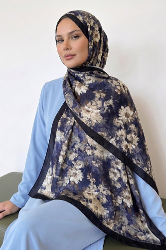 moda selvim Çiçek Desenli Kraş Şal 216MDI1081 Laci - Thumbnail