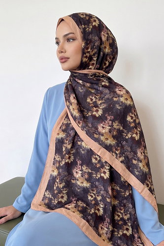 moda selvim Çiçek Desenli Kraş Şal 216MDI1081 Pudra - Thumbnail