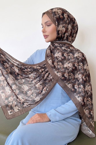moda selvim Çiçek Desenli Kraş Şal 216MDI1081 Vizyon - Thumbnail