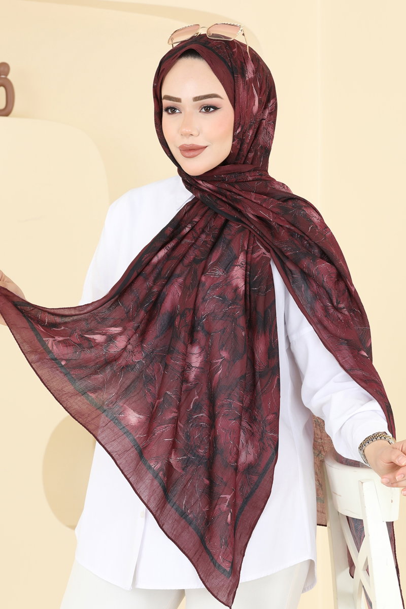 Çiçek Desenli Soft Şal 157IPK758 Bordo
