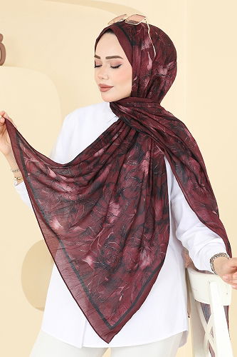 moda selvim Çiçek Desenli Soft Şal 157IPK758 Bordo - Thumbnail