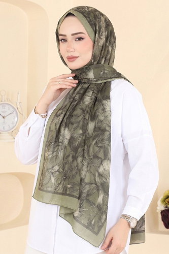 moda selvim Çiçek Desenli Soft Şal 157IPK758 Çağla - Thumbnail