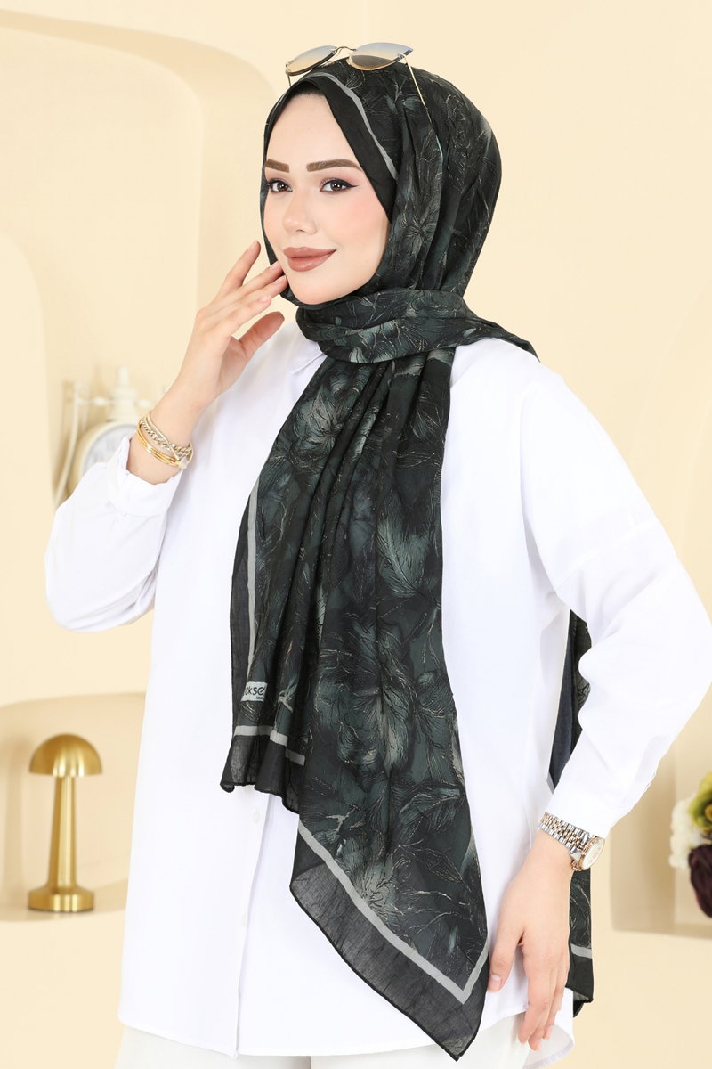 Çiçek Desenli Soft Şal 157IPK758 Siyah