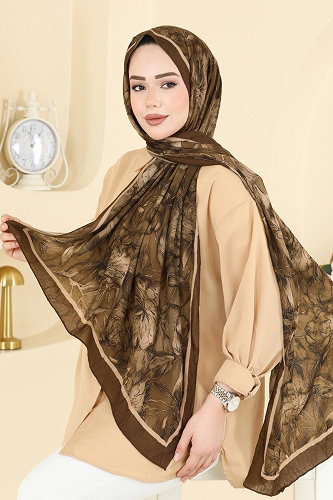 moda selvim Çiçek Desenli Soft Şal 157IPK758 Taba - Thumbnail